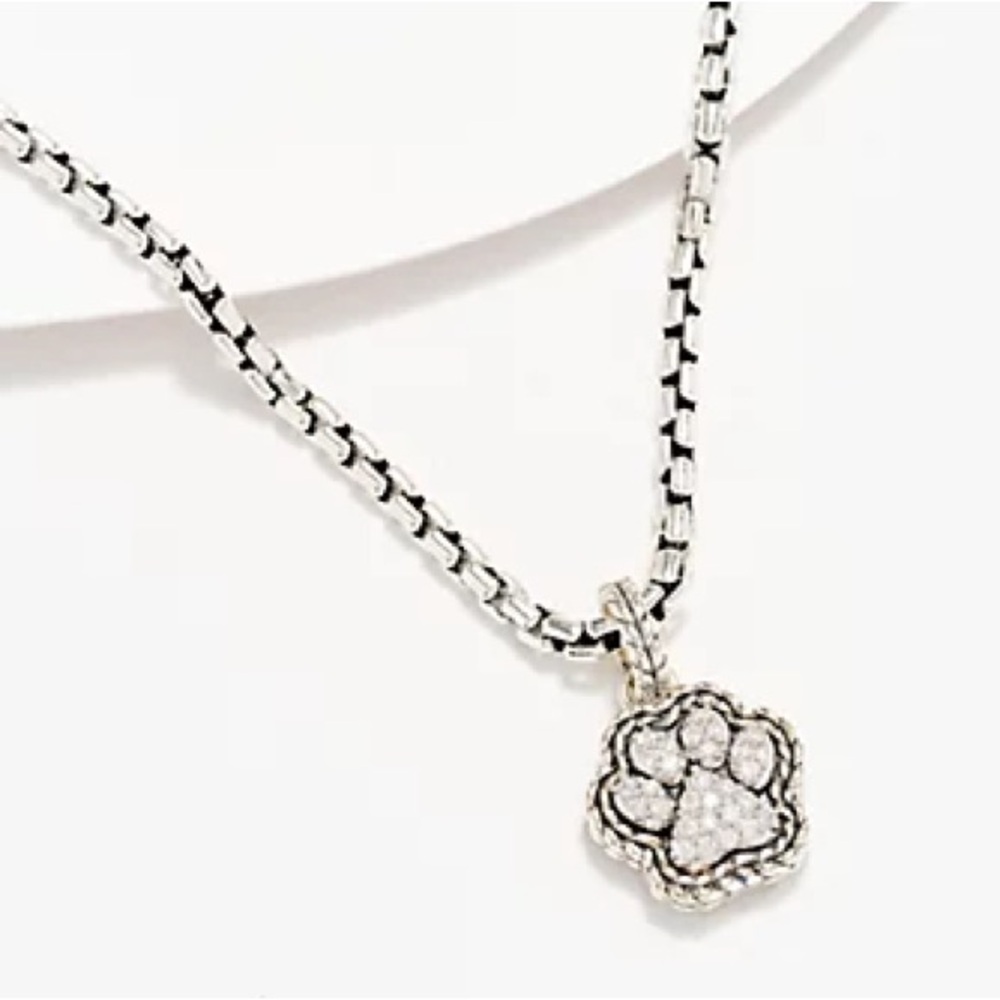 JAI sterling Silver Diamond Pave Symbol BOX chain Paw Pendant Necklace‎
